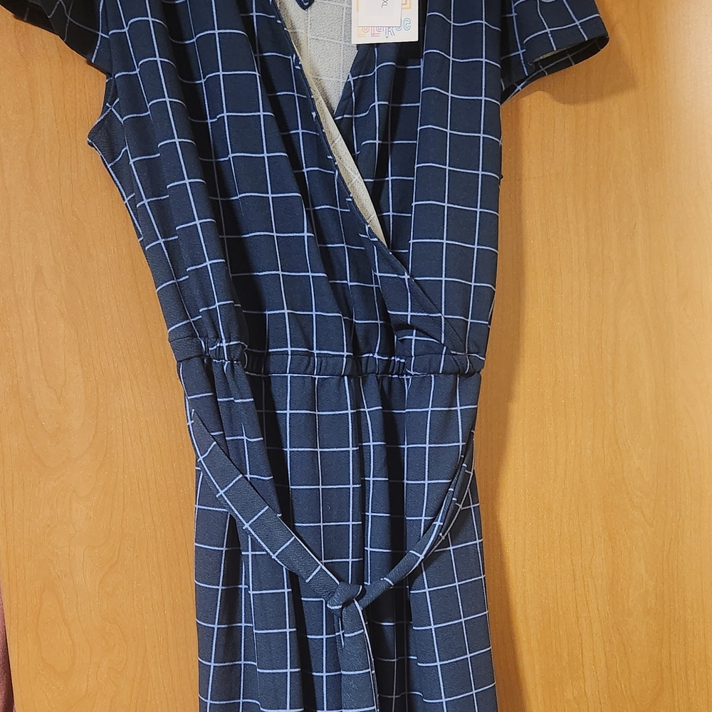 Navy Blue Checkered Jumpsuit